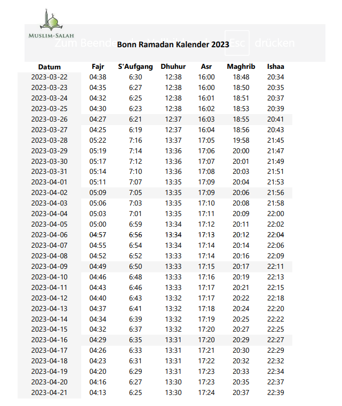 Bonn Ramadan Kalender 2023