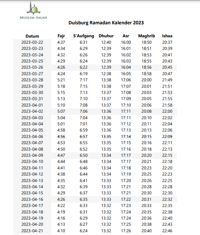 Duisburg Ramadan Kalender 2023